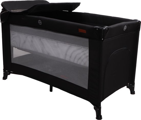 MamaLoes Deluxe Campingbed incl. Aankleedvlak - Met Bodemverhogen & Inclusief Matras - Raff Zwart van Mamaloes
