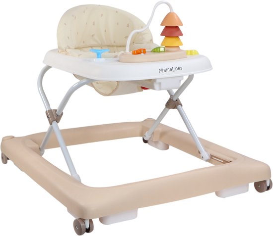 MamaLoes Loopstoel met Speelbord - Loopwagen - Baby Walker - Baby Jumper Speelgoed - Looptrainer - Mikko Beige van Mamaloes