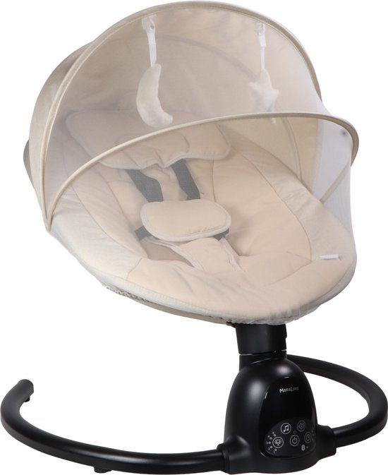 MamaLoes Noud - Elektrische Babyschommel - Baby Swing met Timer, Muziek, Bluetooth & Verstelbare Schommelsnelheid - Beige van Mamaloes