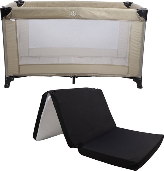 MamaLoes Soof Beige Campingbed + Opvouwbaar Matras in Tas