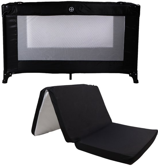 MamaLoes Soof Zwart Campingbed + Opvouwbaar Matras in Tas