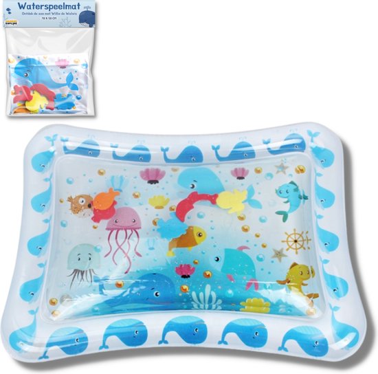 Mamboe Waterspeelmat Wit/Blauw - 70 x 50 cm - Watermat baby - Waterspeelgoed - Speelmat - Speelkleed Baby Opblaasbaar - Tummy Time - Kraamcadeau van Mamboe