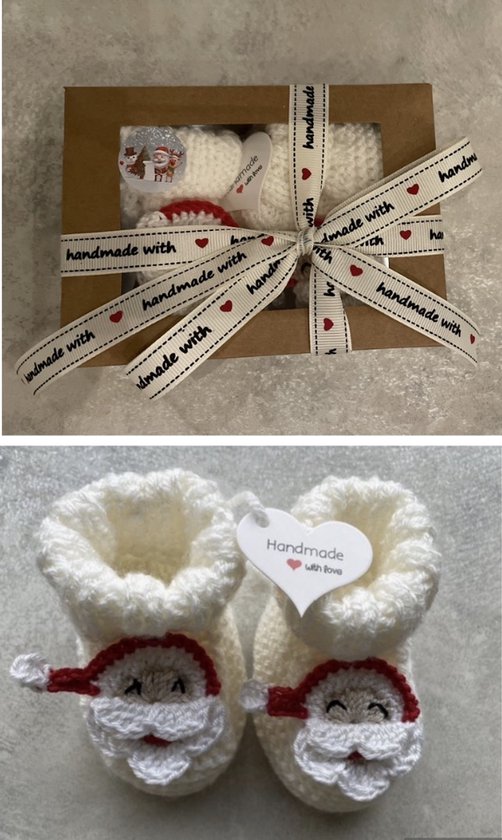Maminobaby.nl | Baby Geschenk jongens/meisjes | Gebreide babyslofjes | Kerstman | Kraamcadeau | Babyshower