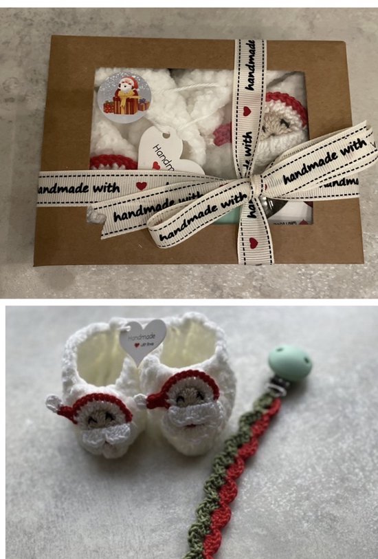 Maminobaby.nl baby geschenk jongens/meisjes | Kerst | Handgemaakt | Gebreide babyslofjes | Kerstman | Kraamcadeu | Babyshower van Maminobaby.nl