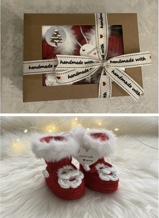 Maminobaby.nl baby geschenk meisjes/jongens | Kerst | Handgemaakt | Gebreide babyslofjes | Kraamcadeu | Babyshower | Kerstcadeau | Kerstman