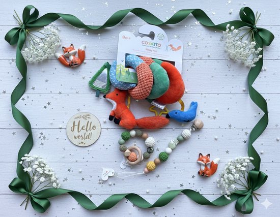 Maminobaby.nl - Baby Geschenkset jongens | Cosatto Activity speelgoed | Happy Hub 0+ | Handgemaakte speenkoord | Handgemaakte bijtring | Babyshower cadeau | Kraamcadeau van Maminobaby.nl