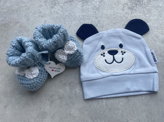 Maminobaby.nl - Baby Geschenkset jongens | Gehaakte babyslofjes | Muts |Kraamcadeau | Babyshower