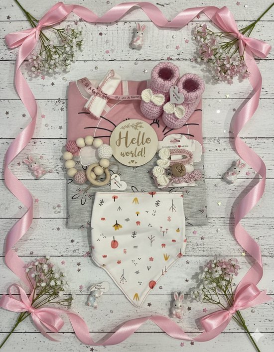 Maminobaby.nl baby geschenkset meisjes | Gehaakte Babyslofjes | Handgemaakte speenkoord | Handgemaakte haarclip | Deken | Slabbetje | Monddoek | Bijtring | Kraamcadeau | Babyshower | Baby cadeau