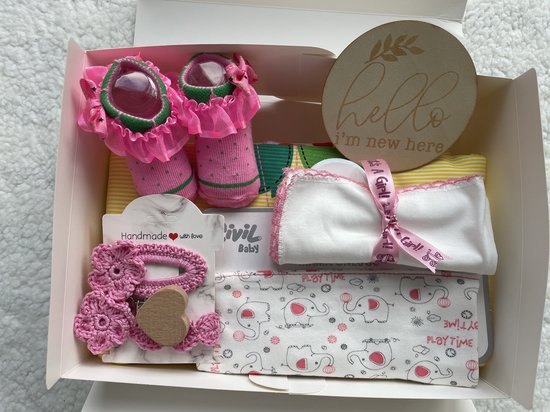 Maminobaby.nl - Baby Geschenkset meisjes | Newborn | Handmade speenkoord | Handmade haarclip | Kraamcadeau | Babyshower van Maminobaby.nl