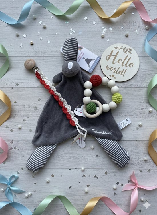 Maminobaby.nl Babygeschenkset jongens/meisjes | Knisperkonijn | Handgemaakte speenkoord/bijtring | Kraamcadeau | Babyshower van Merkloos