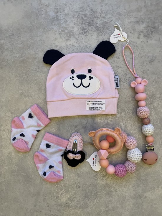 Maminobaby.nl | Minnie mouse | Baby geschenkset meisjes | Handmade speenkoord | Handmade haarclip | Kraamcadeu | Babyshower van Maminobaby.nl