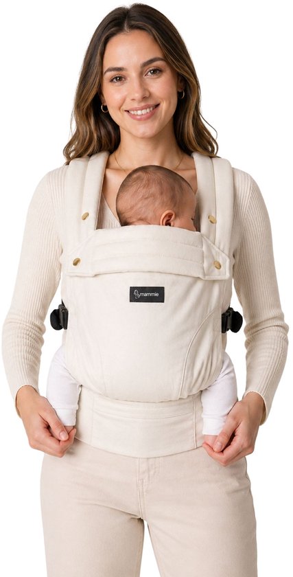 Mammie AVAIRE Draagzak Baby – Ergonomisch 0-36 mnd – Buikdrager Tot 16 kg – OEKO-TEX® Katoen – Crème