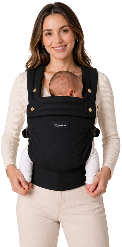Mammie AVAIRE Draagzak Baby – Ergonomisch 0-36 mnd – Buikdrager Tot 16 kg – OEKO-TEX® Katoen – Zwart