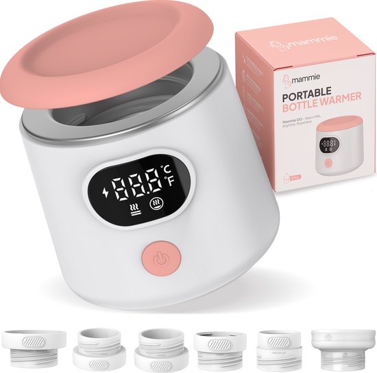 MAMMIE GO Draagbare Flessenwarmer Onderweg - Draadloos - Incl 6 Adapters - 4 Temperatuurniveaus van MAMMIE
