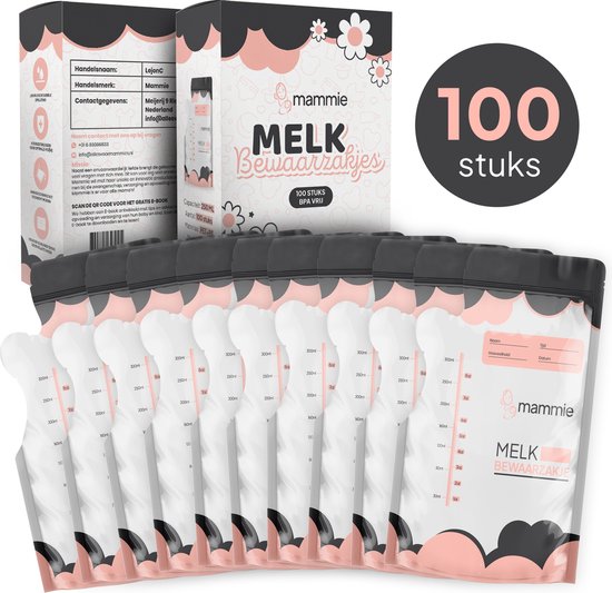 MAMMIE Moedermelk Bewaarzakjes - 100 Stuks 300ML - met Schenktuit - Extra Groot - BPA vrij - Borstvoeding Bewaarzakje van Merkloos