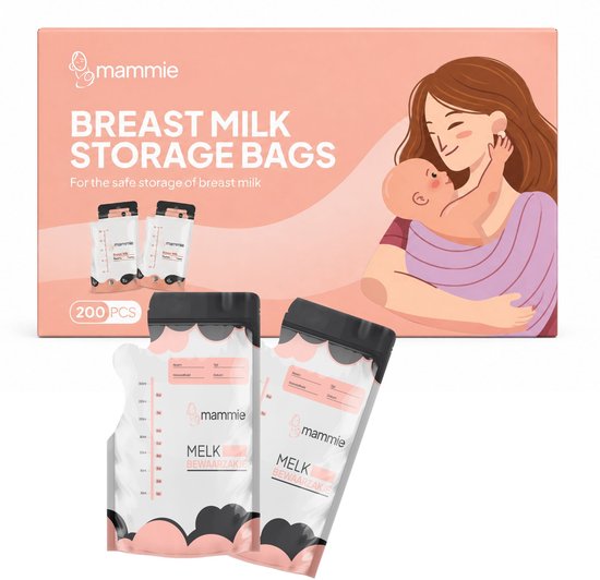 Mammie Moedermelk Bewaarzakjes - 200 Stuks 300ML - met Schenktuit - Extra Groot - BPA vrij - Borstvoeding Bewaarzakje