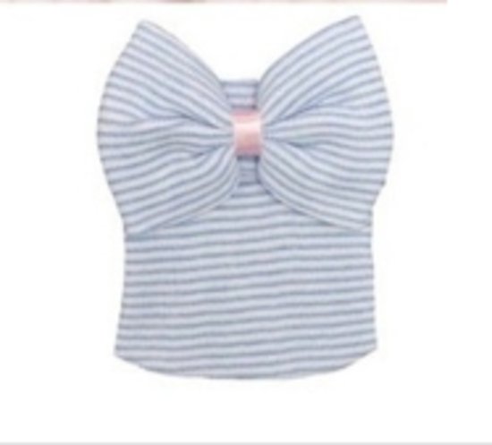 Mammie's Geboortemuts / babymuts / ziekenhuismuts blauw met blauwe strik - 0 tot 1 maand van Merkloos