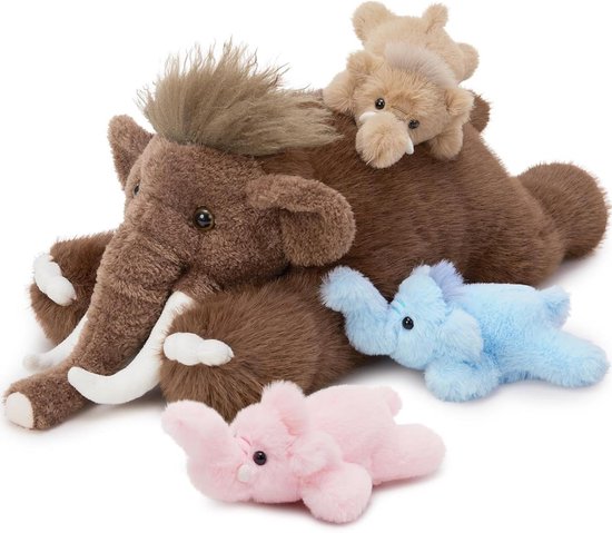 Mammoet Knuffel - Pluche Olifant - Kinderspeelgoed - Inclusief 3 Baby's - 56 cm - Bruin