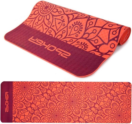 Mandala yogamat 183 x 61 x 04 cm - antislip - stabiliserend - veilig voor yoga pilates fitness gymnastiek - rood van Mandala