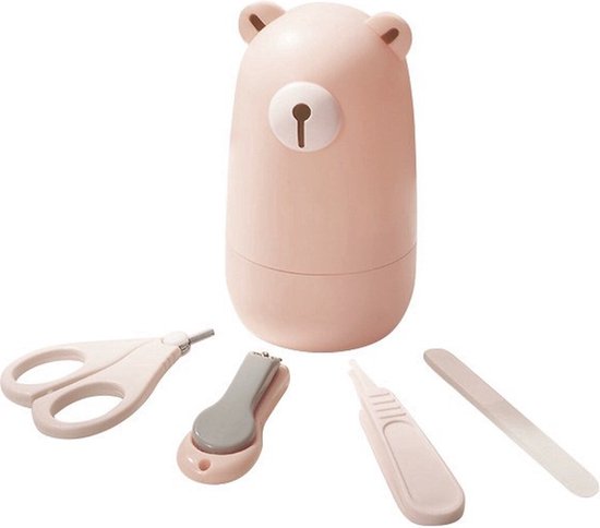 Manicureset Baby - Nagelschaar - Vijl - Nagelknipper - Pincet - Roze - Beer van Little Dutch