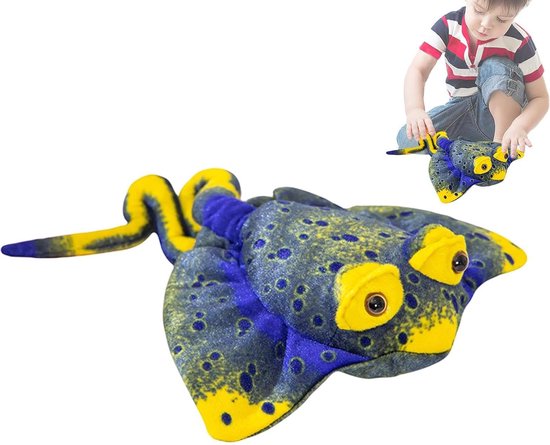 Manta Ray Knuffel - Zeedier Pluche - Decoratie en Cadeau - Huidvriendelijk Pluche - 35x29x9 cm - Grijs