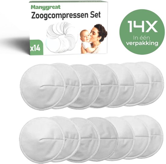 ManyGreat® Wasbare Zoogcompressen - BabyCare – Natuurlijk & Milieuvriendelijk – 14 Stuks – Wasbaar – Herbruikbaar – Met Opbergzakje en Verpakkingsdoos van ManyGreat