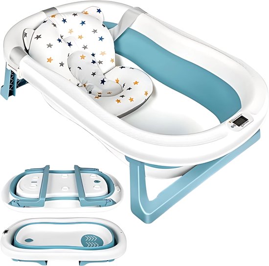 Maomi™ Opvouwbaar Babybad met Thermometer & Badkussen - 84CM - Peuterbadje - Babybadje- Babyspullen - Babybadje met standaard - baby bad - Kinderbadje - Babyspullen - Baby bad set van Maomi™
