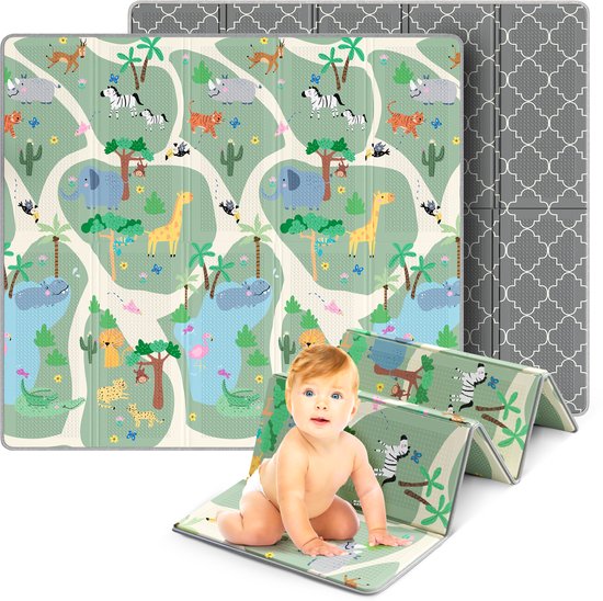 MAPALOU Krabbelmat Speelmat voor Baby & Kinderen Opvouwbaar & Vrij van Schadelijke Stoffen 180x200cm | Kinderkamer Speeltapijt Babymat Vloermat | Draagbaar & Waterdicht voor Binnen & Buiten – Safari van Merkloos