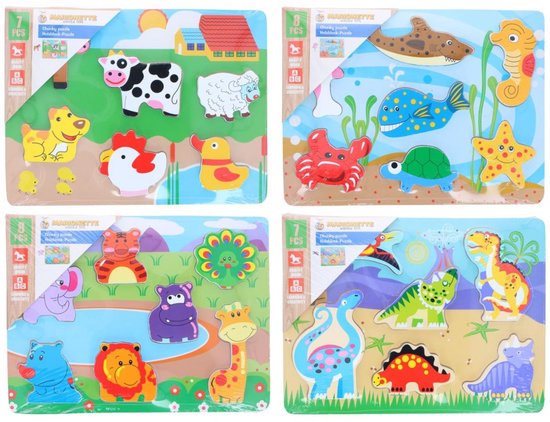 Marionette Wooden Toys Houten Puzzel - Montessori Speelgoed - Educatief Speelgoed 18m+ - Assorti van Marionette