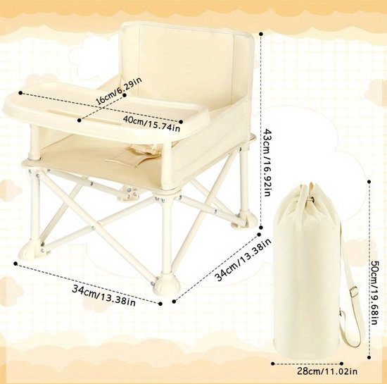 MartiCo® Babystoel - Opvouwbaar - Inclusief Veiligheidsgrodel - Zitverhoging - Kinderstoelen - Kinderstoel inklapbaar - Afwasbare stof - Kinderstoel verkleiner - Verstelbaar Geel - 34x34x43 van MartiCo