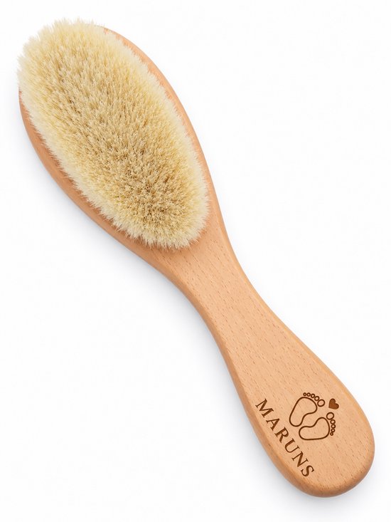 MARUNS Baby Haarborstel – Zachte Babyborstel – 100% Natuurlijk Geitenhaar & Beukenhout – Haarverzorging voor Baby’s