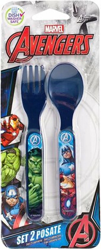 Marvel Avengers - 2-delig bestek van hard plastic - Blauw - Lepel en Vork - kinderbestek van Marvel