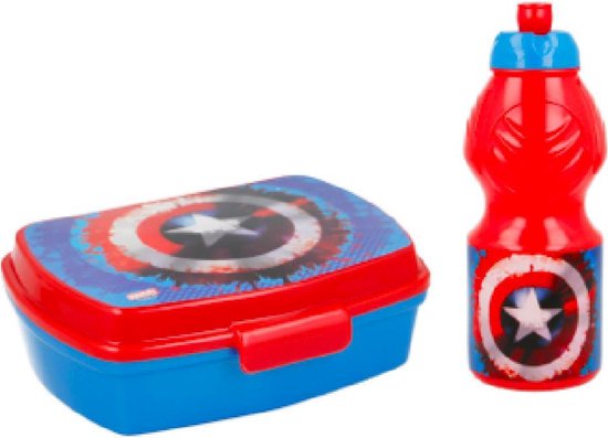 Marvel Avengers - Captain America - broodtrommel + drinkfles ( 18 cm hoog - 400 ml) van Marvel