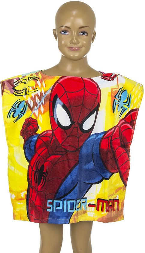 Marvel Spiderman Badponcho - Poncho - Katoen - Zonder capuchon - 50x100 cm (uitgevouwen) - One Size (ongeveer 2-6 jaar) van Marvel