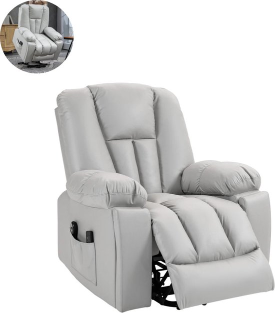 Massagestoel - Ontspannende Stoel - Met Ligfunctie - Trilfunctie - Verstelbare Stoel - TV Stoel - Relaxfauteuil - Beklede Stoel - Grijs van Merkloos