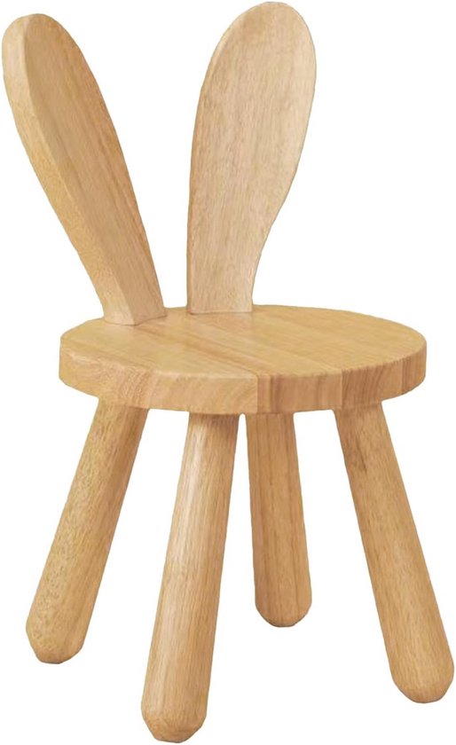 Massief houten stoel - Kinderstoel konijn - Zelfstandig zitten - Antislip en anti-kantel - Zithoogte 25 cm - Bruin