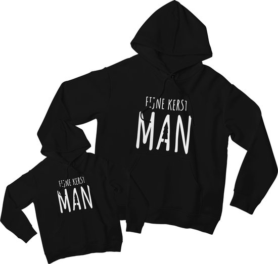 Matching Kerst Hoodies Vader & Kind - Kersttrui Fijne Kerst Man - Papa maat XL & Kind maat 98/104 van Mafioso Kids