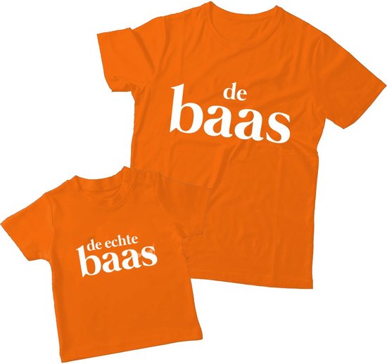 Matching oranje shirts Vader & Kind De Echte Baas - Maat XL + 80 - shirts voor vader en kind - WK / EK, Koningsdag, Nederland van ShirtSupply