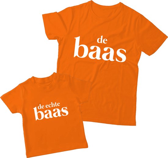 Matching oranje shirts Vader & Kind De Echte Baas | Maat XL + 92 | shirts voor vader en kind | WK / EK, Koningsdag, Nederland van Vega Holland