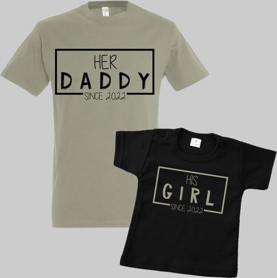 Matching shirts vader en dochter-Vaderdag cadeau-Her daddy His girl met geboortejaar 2022-Cadeau voor Papa-Heren Maat S-Kind Maat 62 van T for Tzippy.