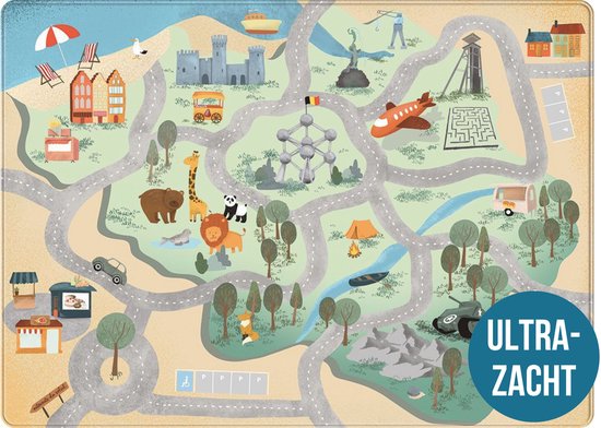 Mats & Joy® Auto Speelmat België 130x180cm - Wasbaar - Fluweelzacht - Anti-slip - Groot Auto Speeltapijt Kinderen - Speelkleed Baby - Autokleed van Mats & Joy