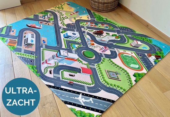 Mats & Joy – City Auto Speelmat Kinderen 130x180cm – Ultrazacht - Anti-Slip - Wasbaar – Speelkleed - Speeltapijt Verkeer - Autokleed Stad - Verkeerskleed - Speelgoed Kleed - Verkeersmat - Verkeerstapijt Jongens Meisjes - Stratentapijt - Stratenplan van Mats & Joy