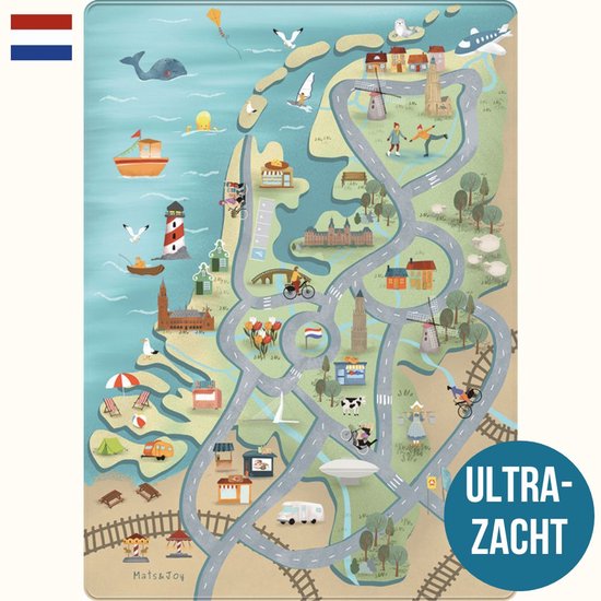 Mats & Joy® Nederland Auto Speelmat 130x180cm - Fluweelzacht - Anti-slip - Wasbaar - Educatief Groot Auto Speeltapijt Kinderen - Speelkleed Baby - Autokleed van Merkloos