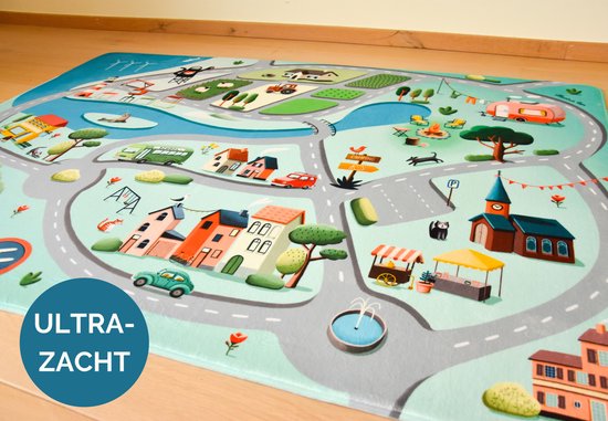 Mats & Joy – Roadtrip Auto Speelmat Kinderen 130x180cm – Ultrazacht - Anti-Slip - Wasbaar – Speelkleed - Speeltapijt Verkeer - Autokleed Stad - Verkeerskleed - Speelgoed Kleed - Verkeersmat - Verkeerstapijt Jongens Meisjes - Stratentapijt van Mats & Joy