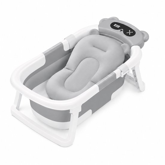 MATTI® - Baby Bad- Babybad - Baby Badset - Opvouwbaar - Inclusief Kussen en Thermometer - Grijs