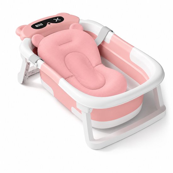 MATTI® - Baby Bad- Babybad - Baby Badset - Opvouwbaar - Inclusief Kussen en Thermometer - Roze