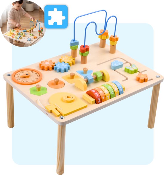 Mauzek® Activiteiten Tafel - Montessori speelgoed - Houten speelgoed - Educatief speelgoed - Interactieve speeltafel - Sensorisch speelgoed - Motoriek speelgoed - Activity center - Peuter speelgoed - Jongens–Meisjes– 1 jaar - 2 jaar - 3 jaar - 4 jaar van Merkloos