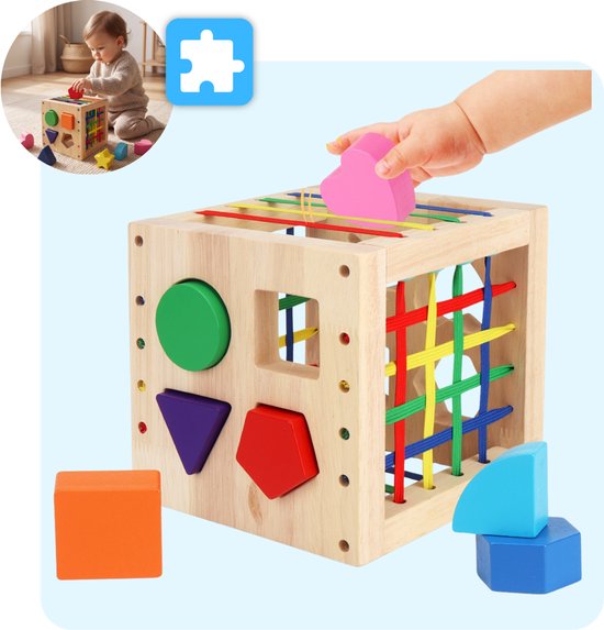 Mauzek® Houten Activiteiten Kubus – Montessori Speelgoed – Houten Speelgoed – Blokkendoos – Speelkubus – Sensorisch Speelgoed – Educatief Speelgoed – Vormenstoof – Peuter Speelgoed – Jongens – Meisjes – 1 jaar – 2 jaar –3 jaar –4 jaar