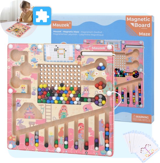 Mauzek® Magnetisch Doolhof Fantasie - Montessori speelgoed - Houten speelgoed - Magneet spel - Sensorisch speelgoed - Activiteitenbord - Magnetisch - Peuter speelgoed - Auto - Onderweg - Educatief - Meisjes - 3 jaar - 4 jaar - 5 jaar - 6 jaar van Merkloos