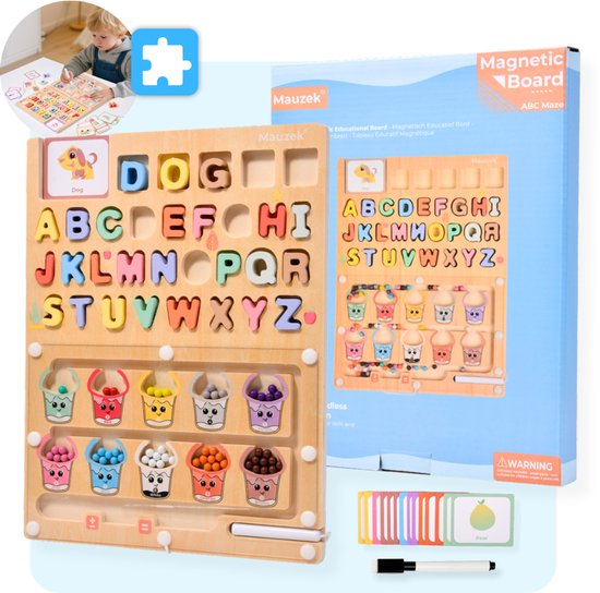 Mauzek® Magnetisch Doolhof Letters en Kleuren - Montessori speelgoed - Houten speelgoed - Sensorisch speelgoed - Alfabet - Activiteitenbord - Leren Lezen - Peuter - Letters - Voor in de auto - Jongens - Meisjes - 3 jaar - 4 jaar - 5 jaar - 6 jaar van Merkloos